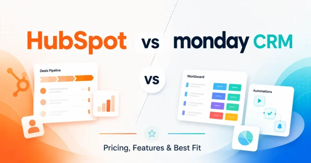 HubSpot vs monday CRM comparison for pricing, features, automation, and best fit