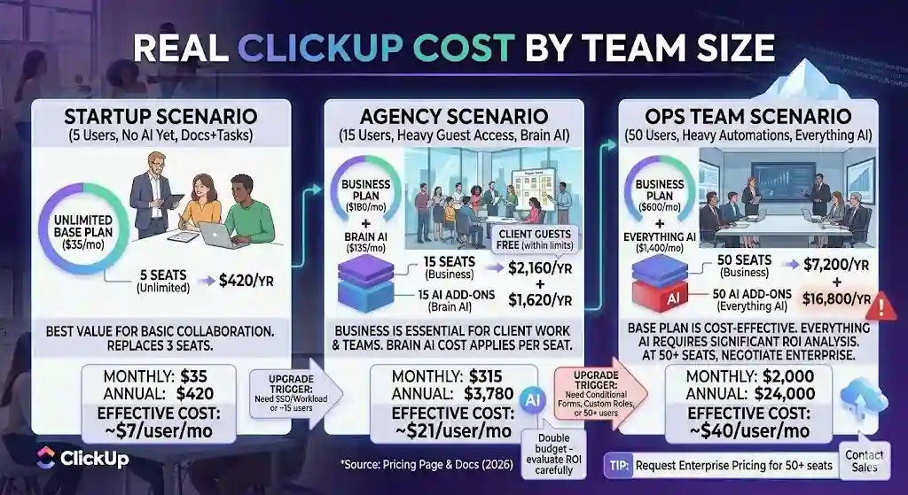 Real ClickUp Cost by Team Size
