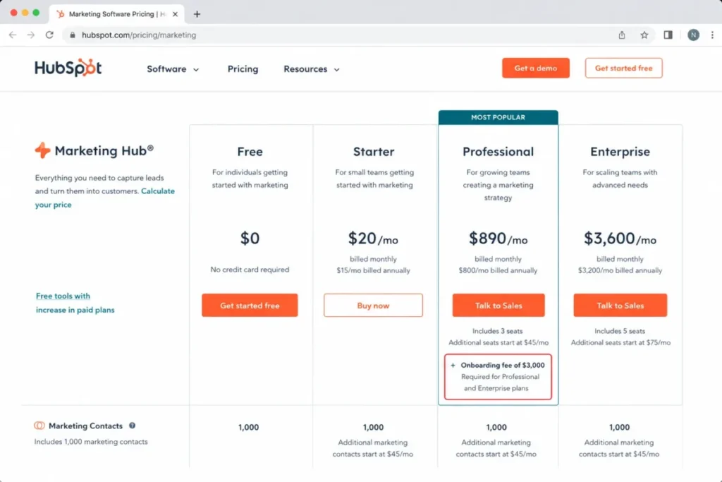 hubspot-marketing-hub-pricing-professional-onboarding-fee