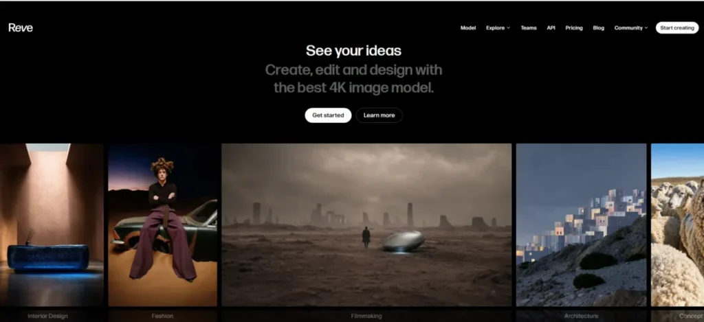 Reve AI image generator with 4K image generation, editing and design capabilities