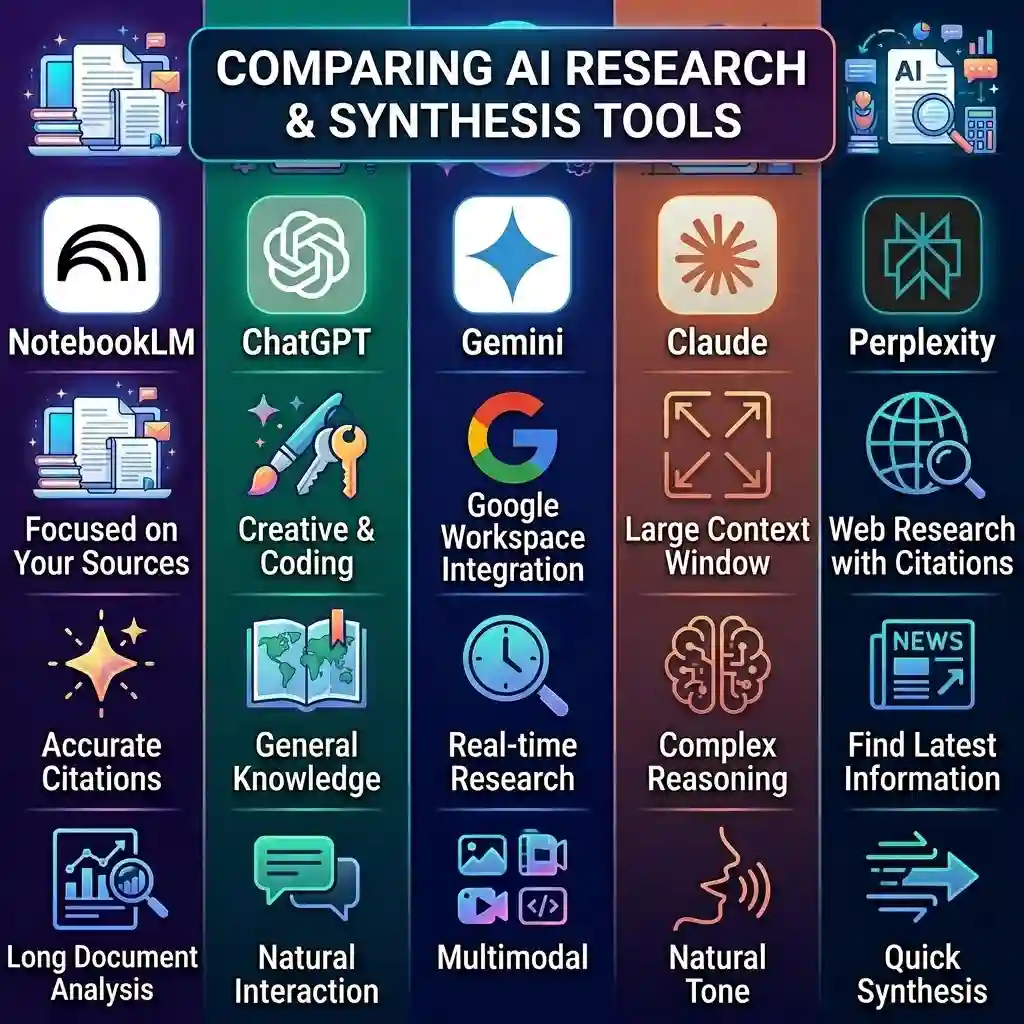NotebookLM vs ChatGPT vs Gemini vs Claude vs Perplexity