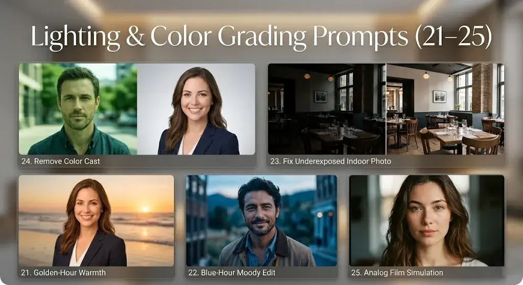 Lighting & Color Grading Prompts (21–25)