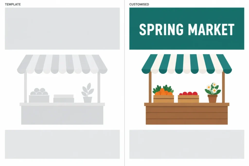 ChatGPT Templates poster preset before and after the headline and accent colour are filled in
