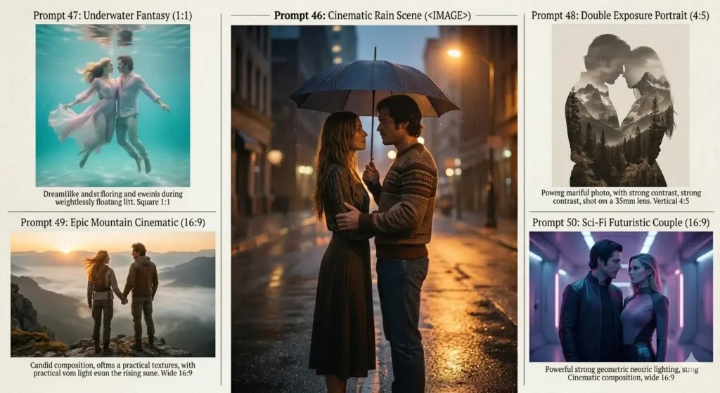 10. Creative, Cinematic & Fantasy (Prompts 46–50)