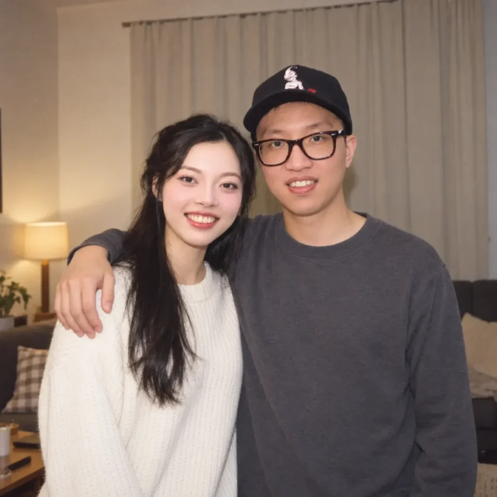 Gemini Couple Photo Prompts example of a couple standing close together in a living room with one arm around the other
