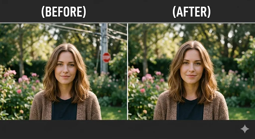 Prompt 37: Remove Unwanted Objects (Sign, Pole, Person)