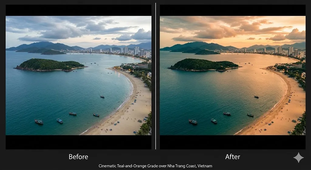 Prompt 42: Cinematic Teal-and-Orange Color Grade