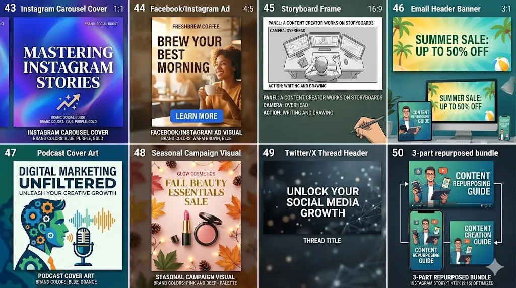 Storyboard, Social Media & Marketing Prompts (43–50)