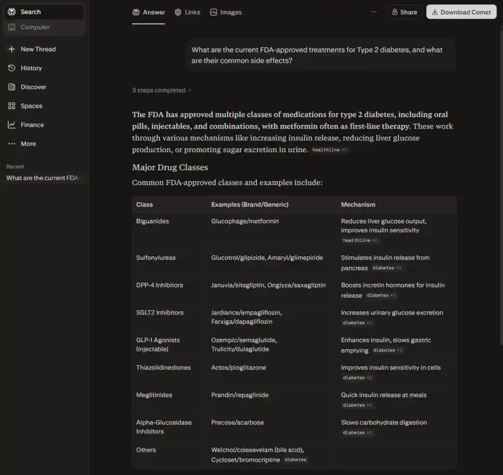 Prompt: What are the current FDA-approved treatments for Type 2 diabetes, and what are their common side effects?