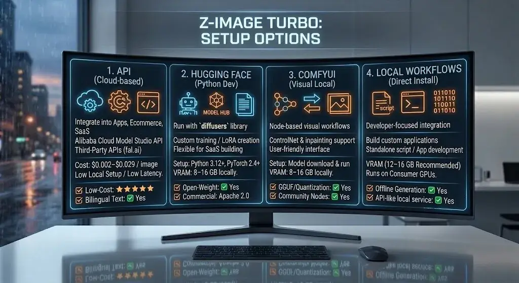 Setup Options: API, Hugging Face, ComfyUI, and Local Workflows