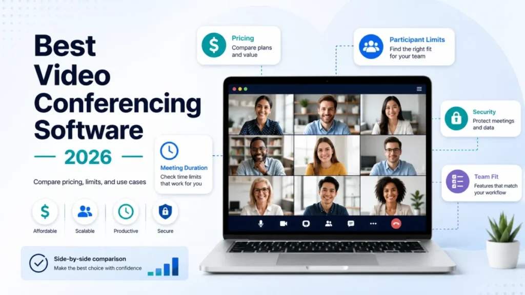 Best video conferencing software for 2026 compared by pricing, participant limits, meeting duration, security, and team fit.