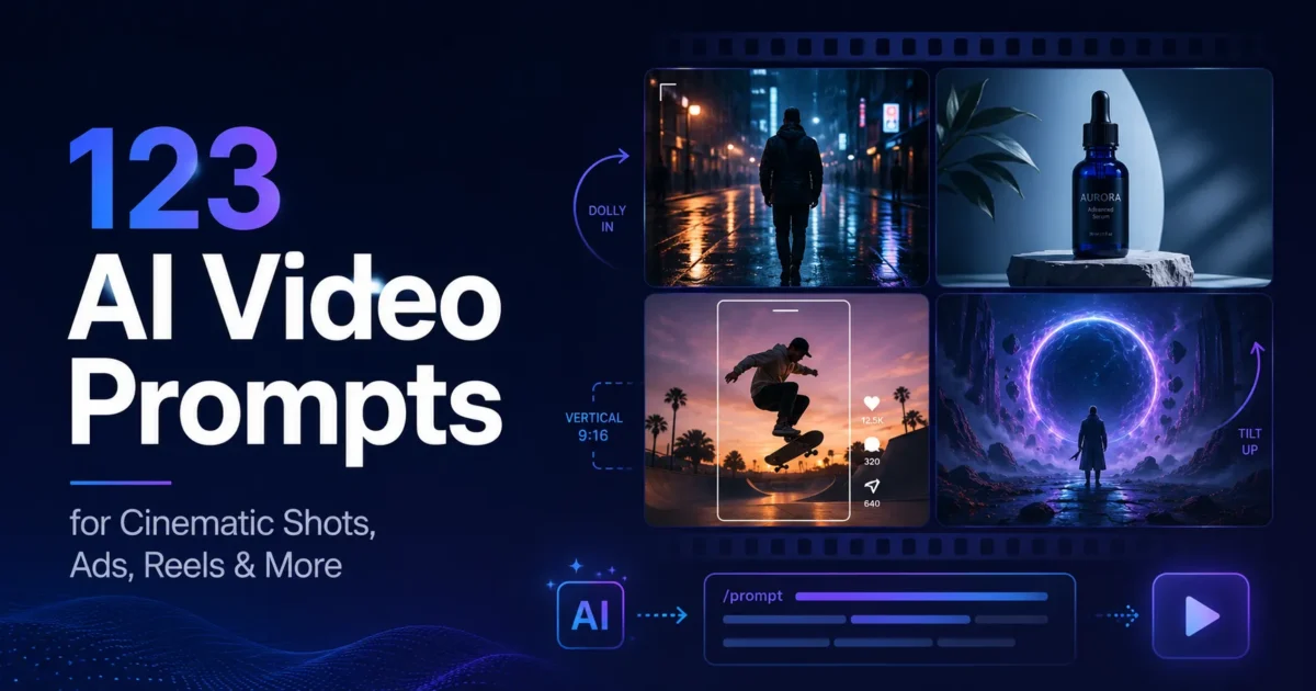 123 AI video prompts for cinematic shots, ads, Reels, product videos, and creative scenes