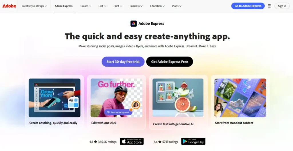 Adobe Express in the best free AI photo editor comparison for social media design