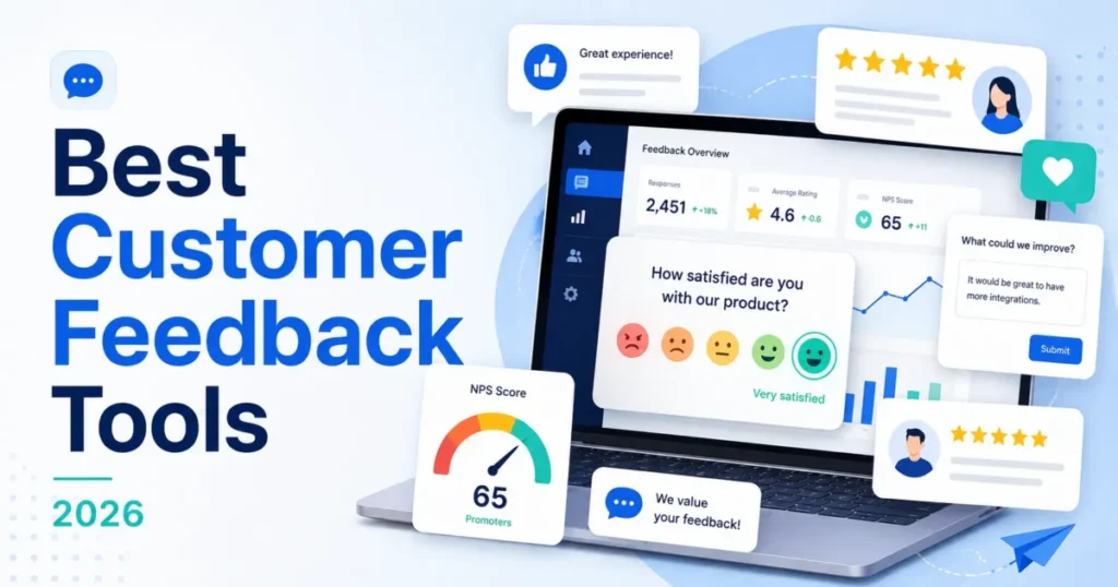 Best customer feedback tools for 2026 with survey ratings, NPS metrics, feedback forms, and analytics dashboard.