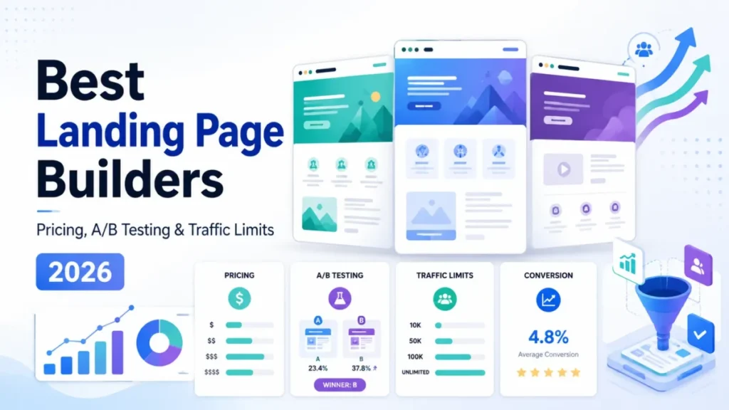 Best landing page builders in 2026 compared by pricing, A/B testing, traffic limits, and conversion features