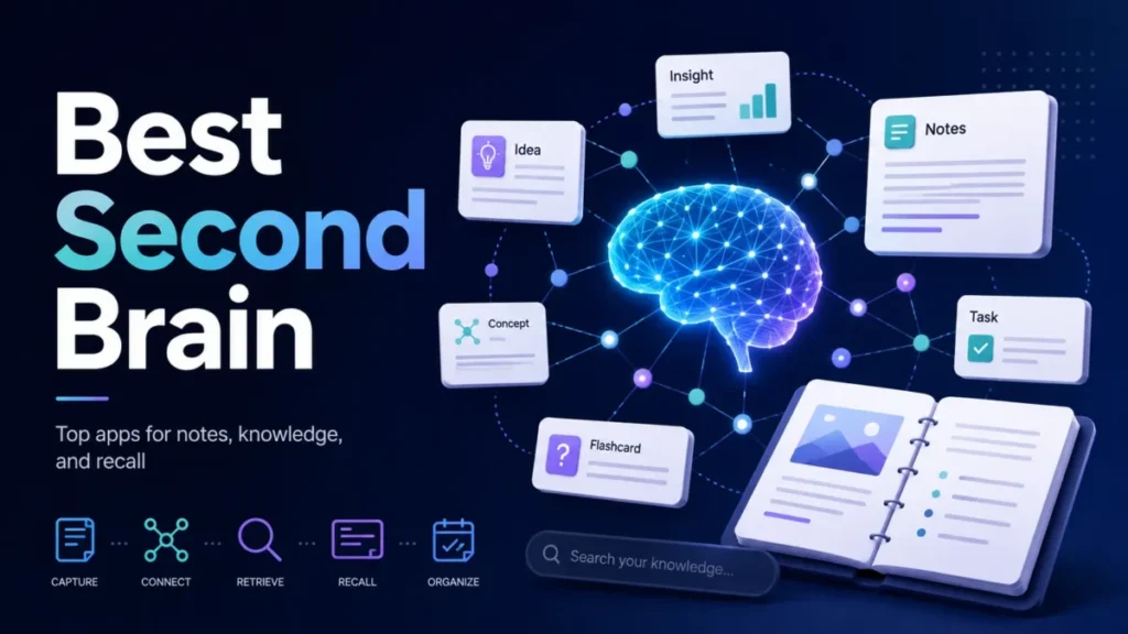 Best Second Brain apps for 2026 with connected notes, ideas, tasks, flashcards and knowledge organization