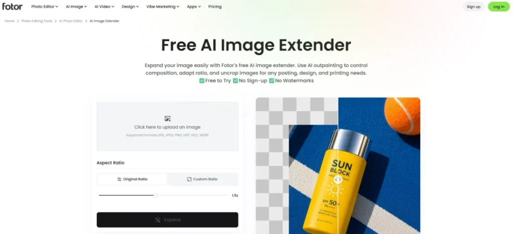 Fotor free AI image extender in the best free AI photo editor comparison