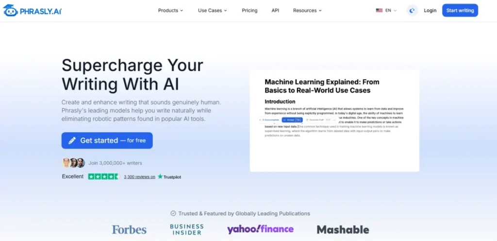 Phrasly.AI best AI humanizer interface rewriting AI-generated text into more natural writing
