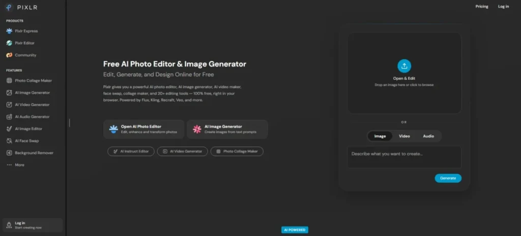 Pixlr free AI photo editor in the best free AI photo editor comparison