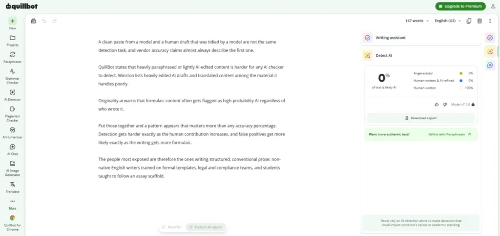 QuillBot AI Detector result in our best AI detector comparison for 2026
