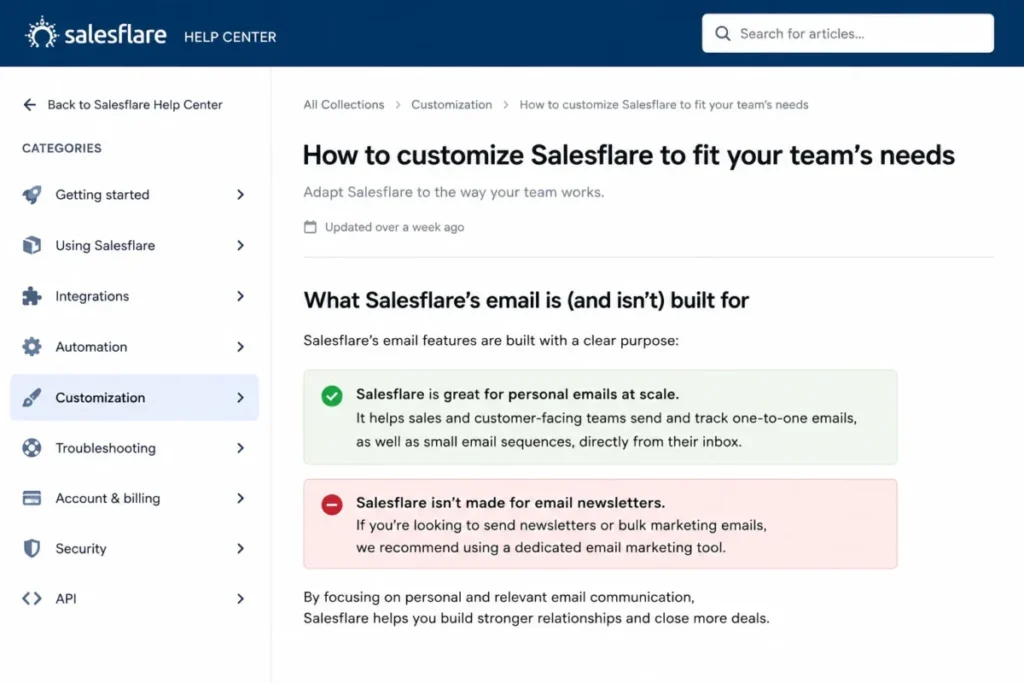 Salesflare email is built for personal emails at scale, not newsletters