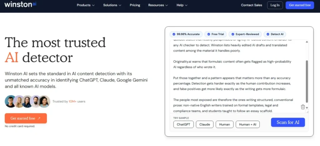Winston AI interface in our best AI detector comparison for 2026