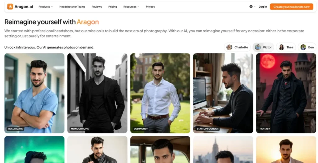 Aragon AI featured in our best AI headshot generator comparison, showing professional AI headshot styles and use cases