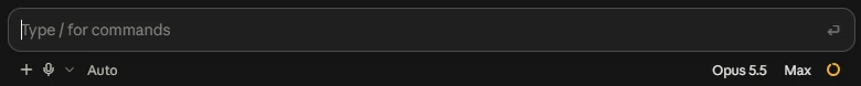 Screenshot of the Claude desktop app prompt bar with Opus 5.5 selected in the model picker