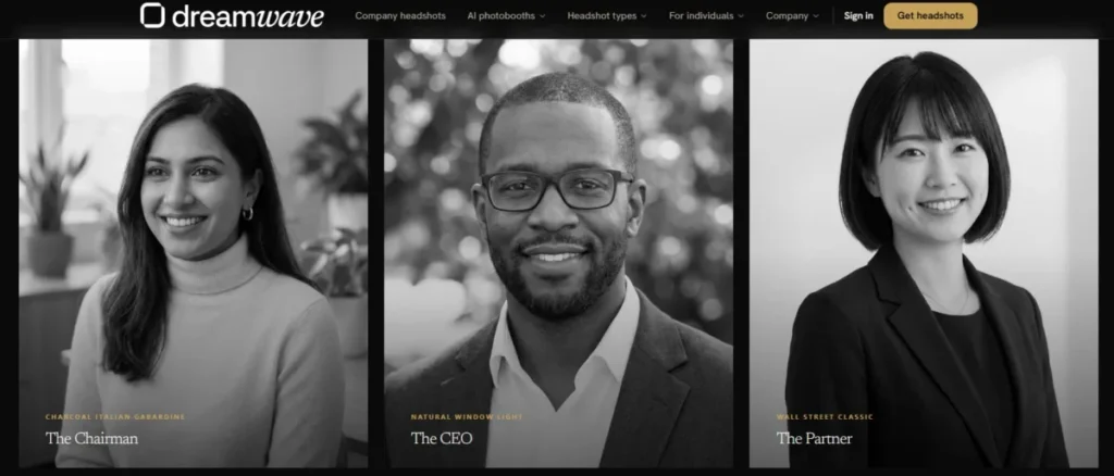 Dreamwave professional headshot examples in our best AI headshot generator comparison for business and executive profiles