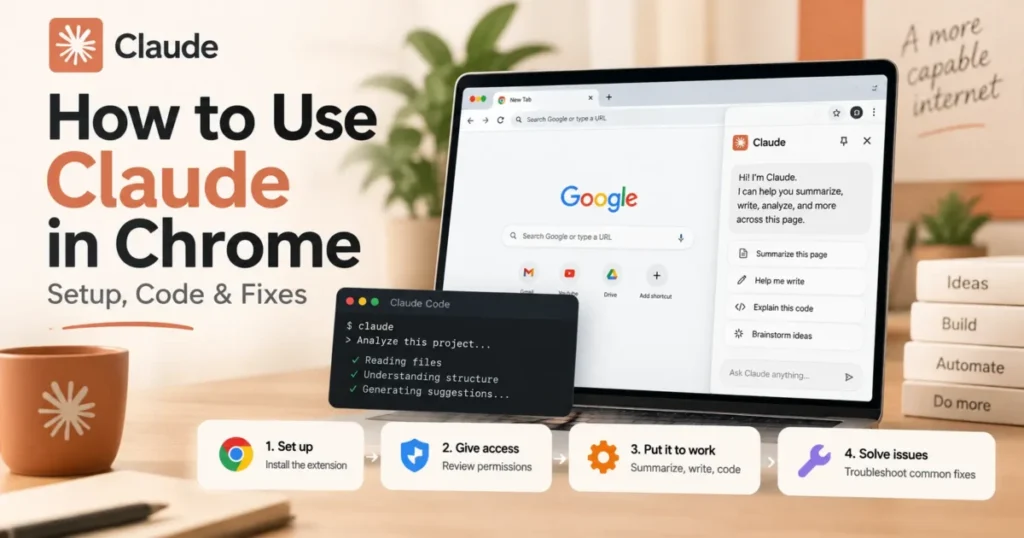 How to use Claude in Chrome with the Chrome extension, Claude side panel, Claude Code, permissions, and troubleshooting workflow