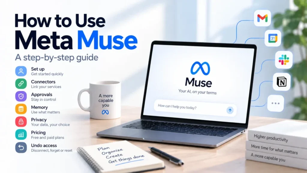 How to use Meta Muse in 2026 with setup, Connectors, approvals, memory, privacy, pricing and undo access