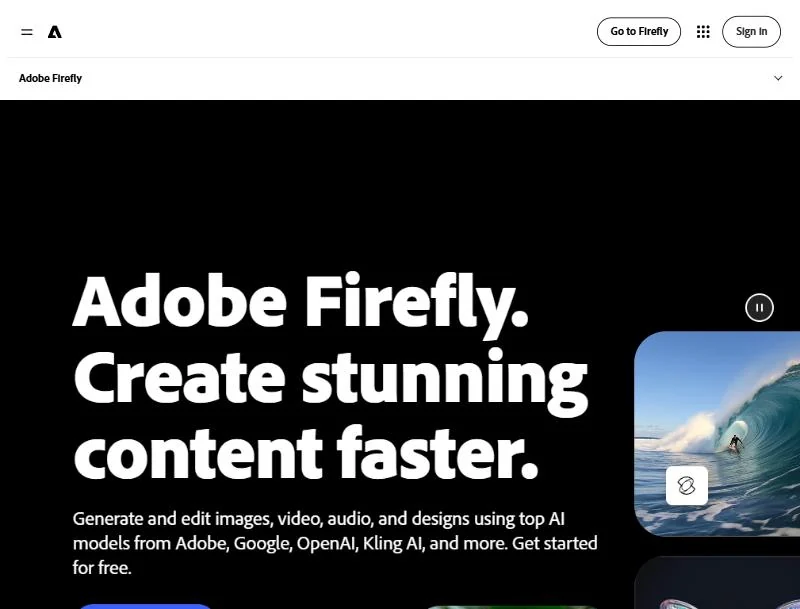 Adobe Firefly homepage