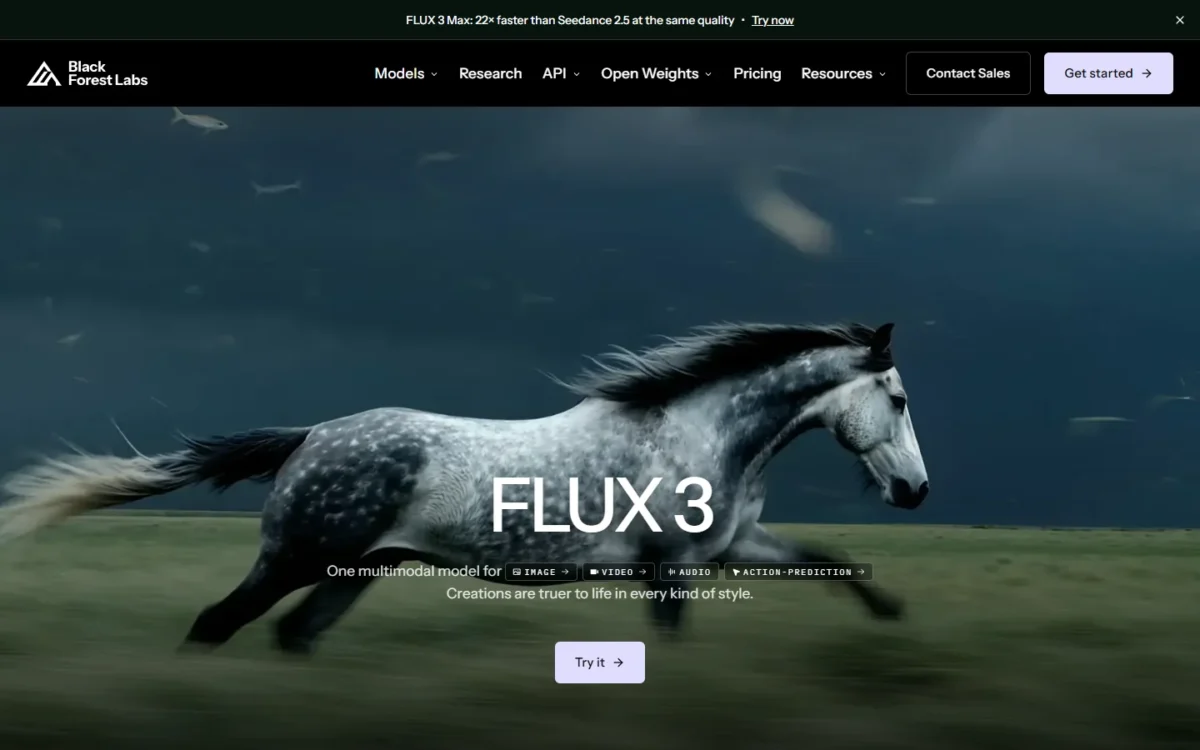 Black Forest Labs homepage introducing FLUX 3