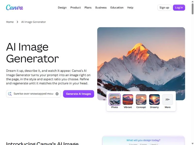 Canva homepage
