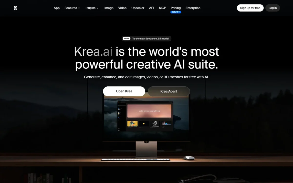 Krea homepage, first screen