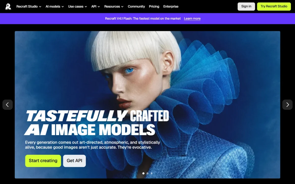 Recraft homepage, first screen