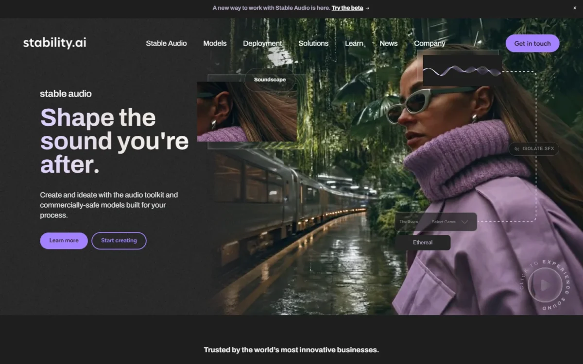 Stability AI homepage, first screen