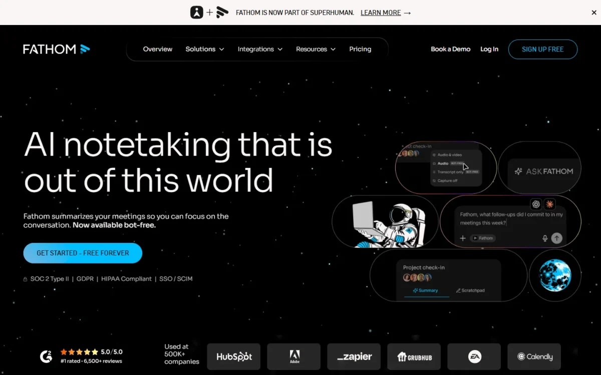 Fathom homepage, first screen
