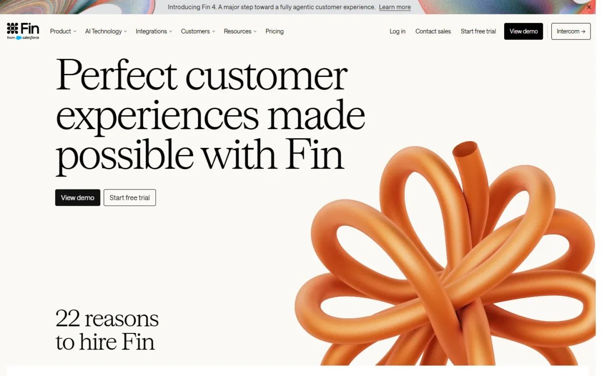 Fin homepage, first screen