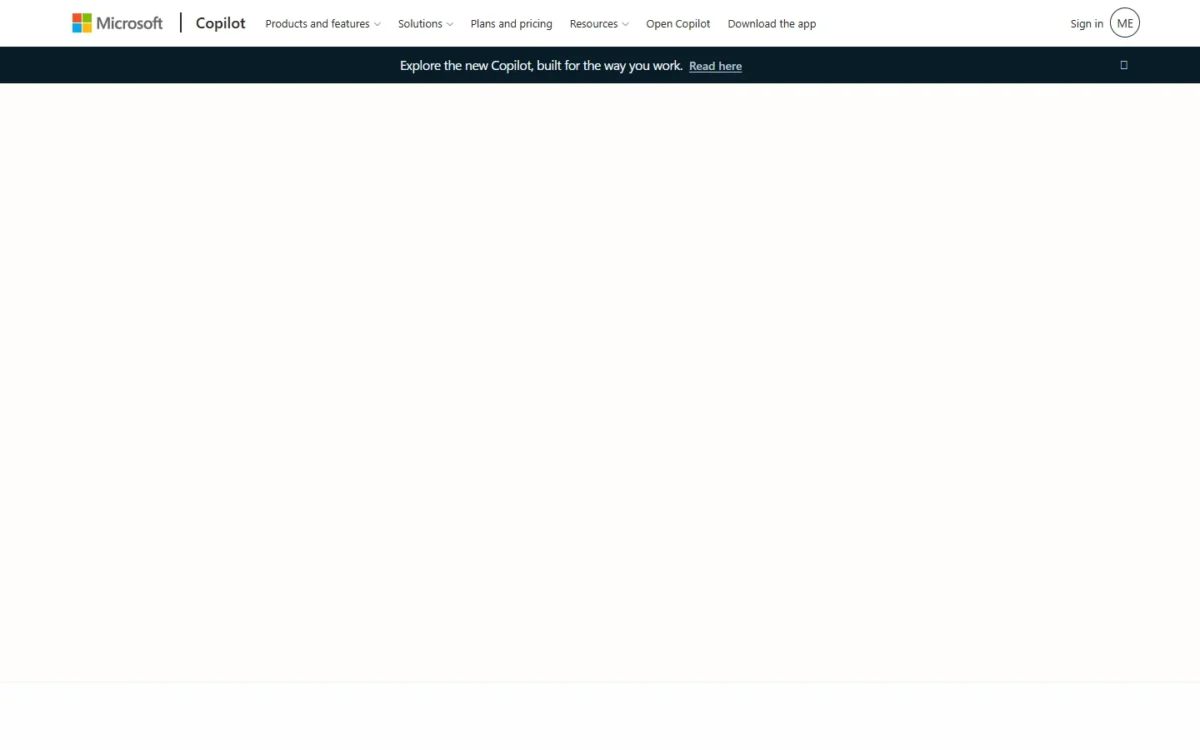 Microsoft 365 Copilot homepage, first screen