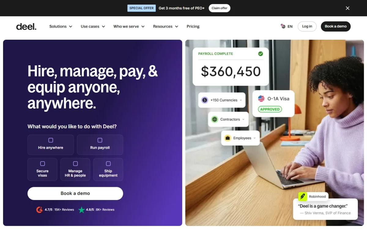 Deel HR homepage, first screen