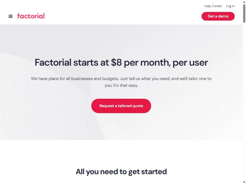 Factorial pricing page