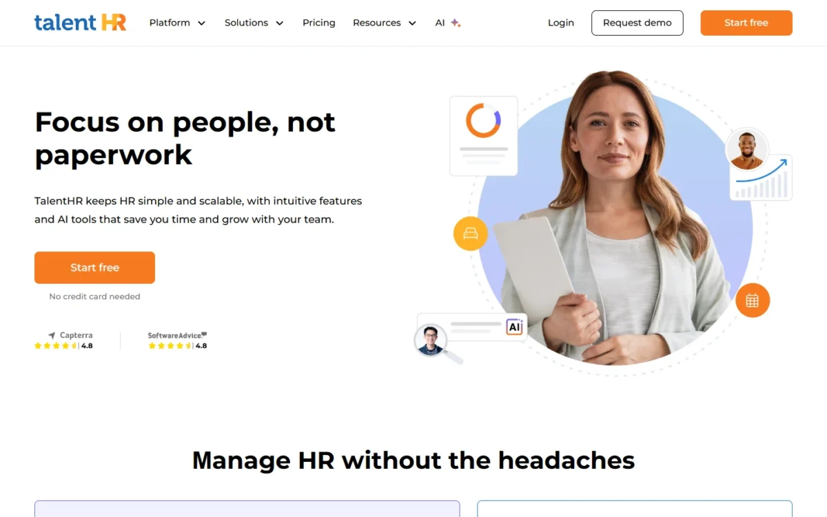 TalentHR homepage, first screen
