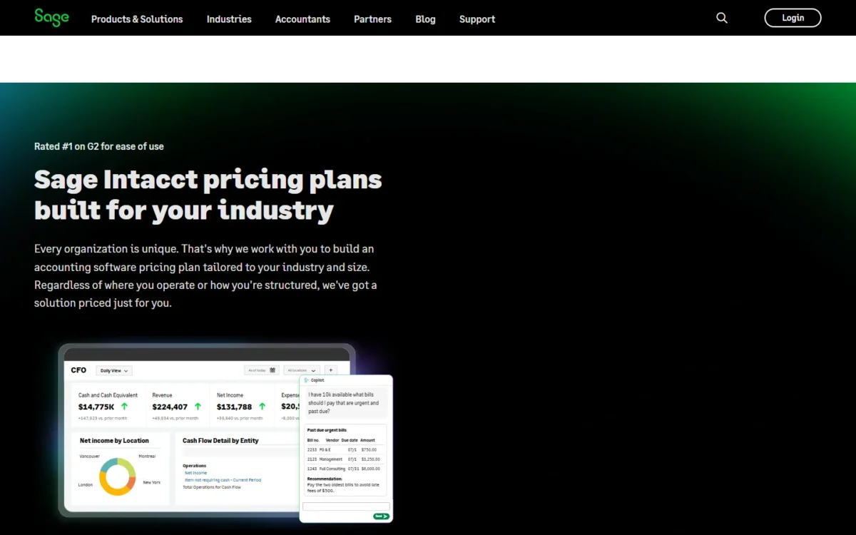 Sage Intacct pricing page