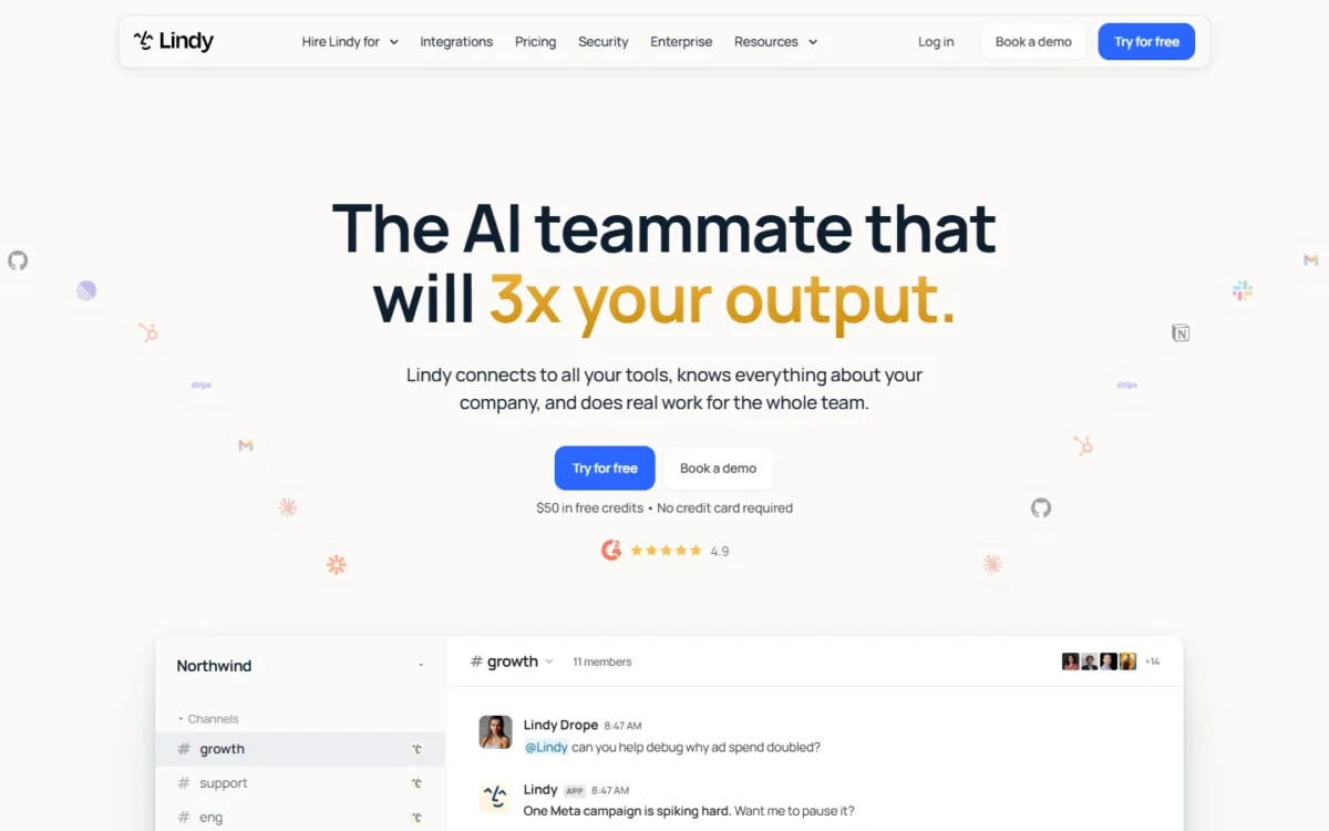 Lindy homepage, first screen