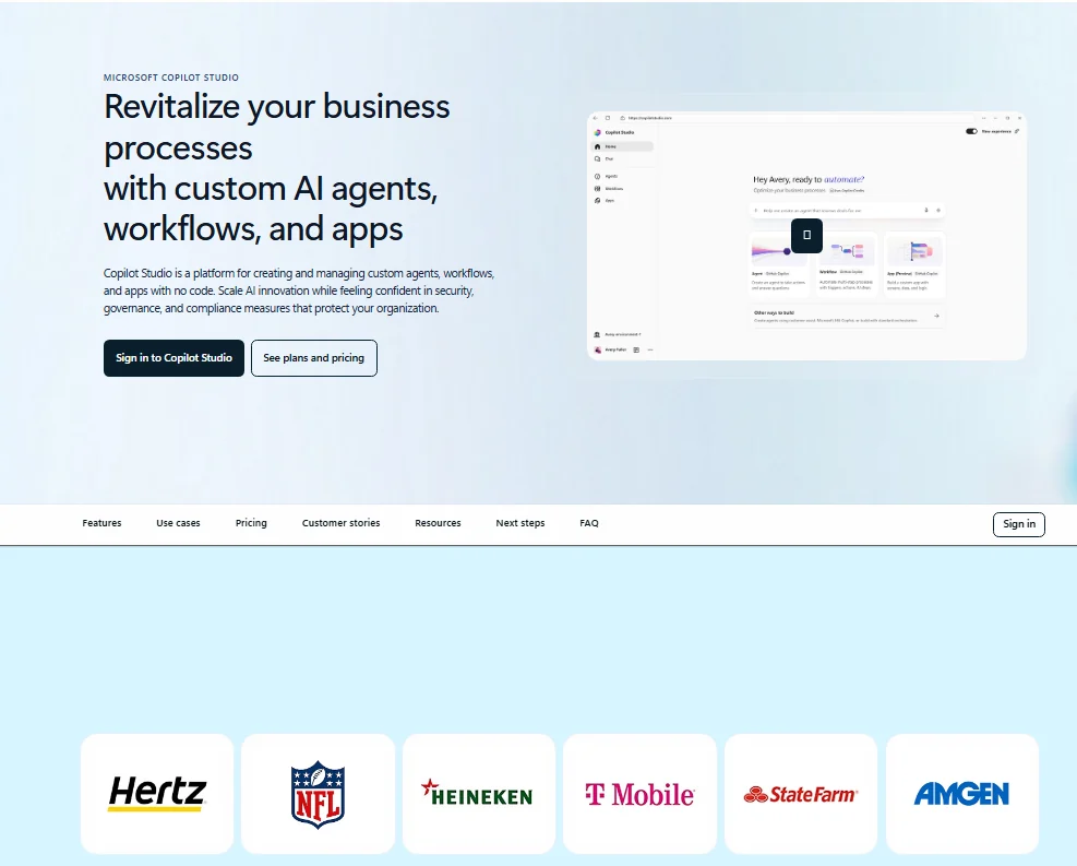 Microsoft Copilot Studio homepage
