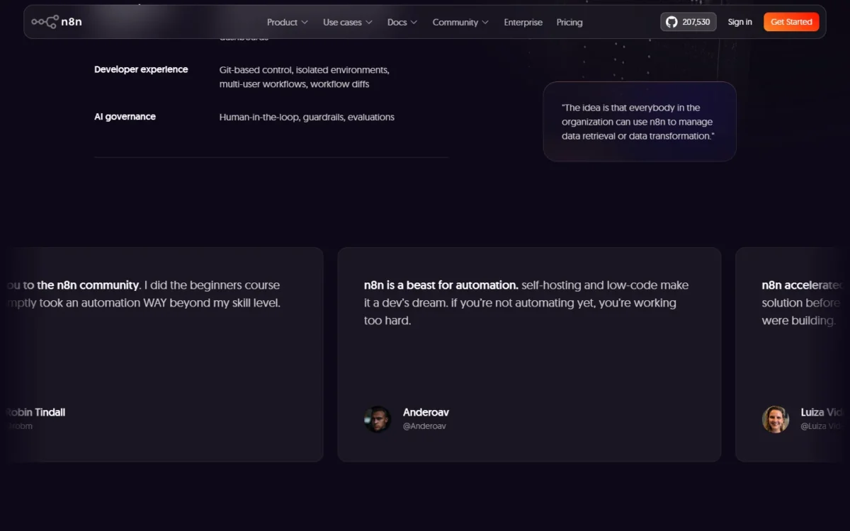 n8n homepage, first screen