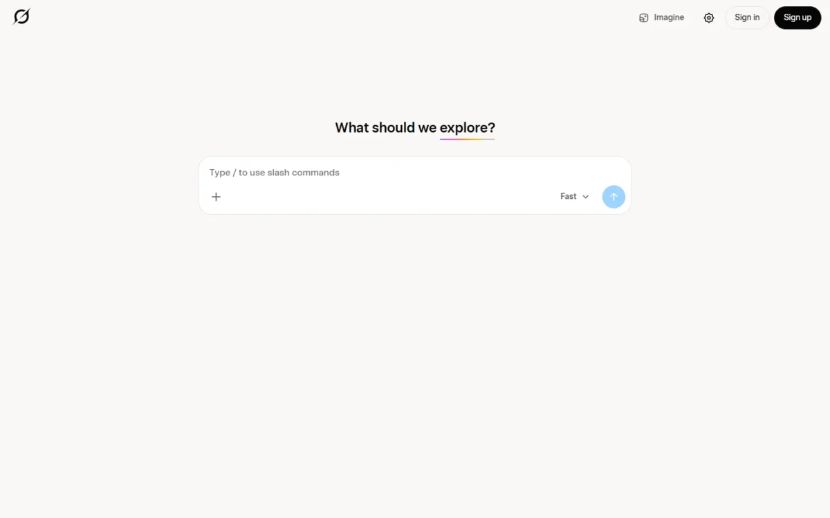 Grok homepage, first screen
