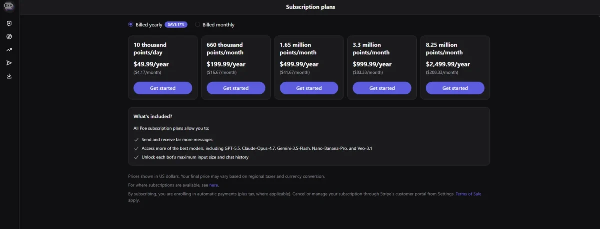 Poe pricing page