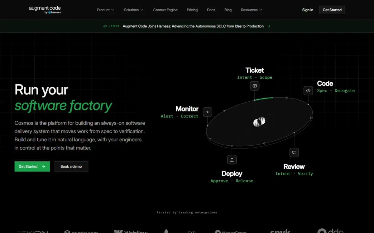 Augment Code homepage, first screen